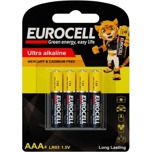 باتری نیم قلمی اولترا آلکالاین یوروسل EUROCELL اصل بسته 4 عددی نکسونیکس Nexonix